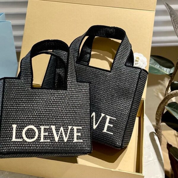 Loewe Anagram Basket Woven Straw Shopping Tote Bag 652399 Black