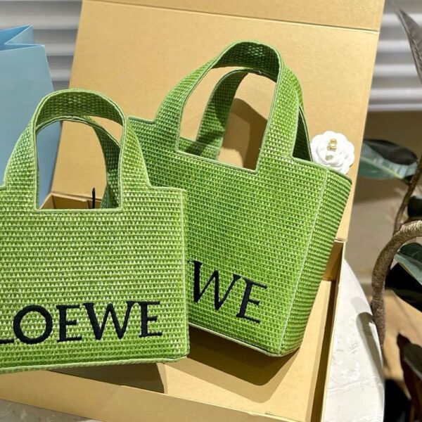 Loewe Anagram Basket Woven Straw Shopping Tote Bag 652399 Green