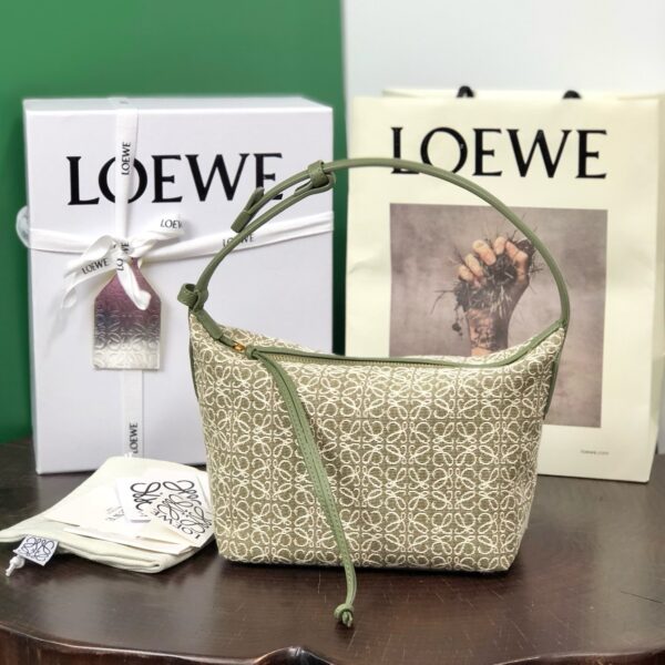 Loewe small Miniature Anagram Jacquard and cow leather bag 651421 green