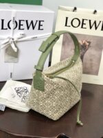 Loewe small Miniature Anagram Jacquard and cow leather bag 651421 green - Image 4