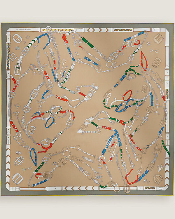 Les Chevaux Dechaines scarf 90 beige doré