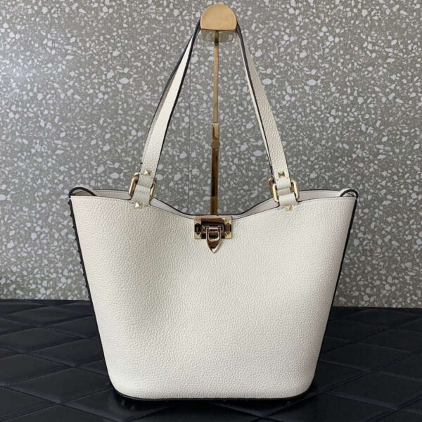 Valentino 0055 GARAVANI Rockstud Small Poudre Leather Tote Bag White