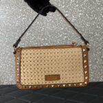 Valentino 03111 Garavani Rockstud Shoulder Bag Raffia