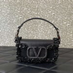Valentino Garavani Locò Small Embroidered Shoulder Bag Black