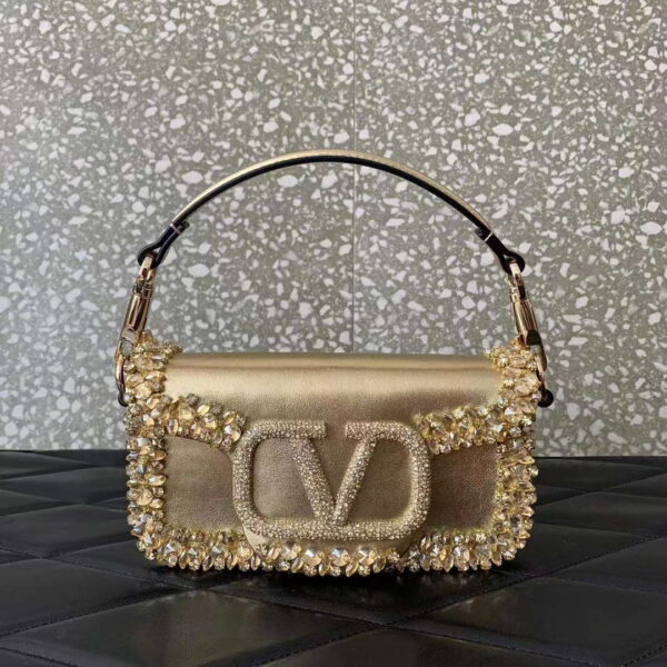 Valentino Garavani Locò Small Embroidered Shoulder Bag Gold