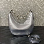 Valentino 6W2P0AK3SNP_I16 Vlogo Signature Mini Hobo Bag In Grainy Calfskin Silver