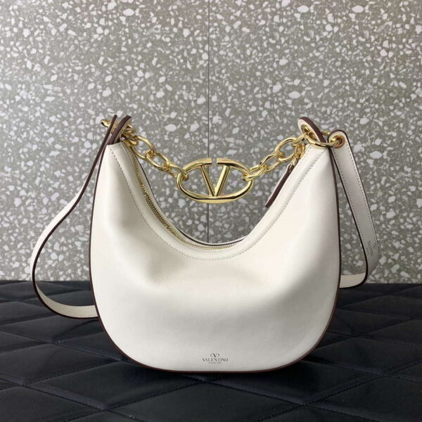 Valentino 6W2P0AK3SNP_I16 Vlogo Signature Mini Hobo Bag In Grainy Calfskin White
