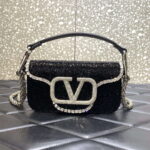 Valentino V3W CRYSTAL SILVER Valentino Locò Foldover Top Small Shoulder Bag Black