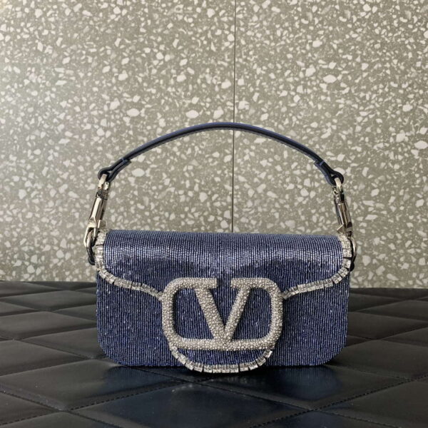 Valentino Top Small Shoulder Bag V3W CRYSTAL SILVER Locò Foldover Blue Purple