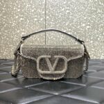 Valentino Locò Foldover Top Small Shoulder Bag Silver