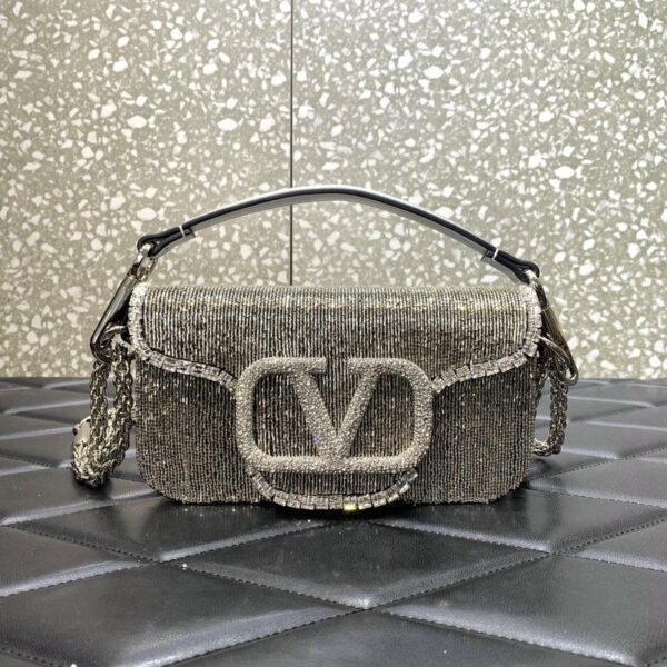 Valentino Locò Foldover Top Small Shoulder Bag Silver