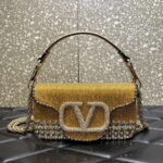 Valentino V3W CRYSTAL SILVER Valentino Locò Foldover Top Small Shoulder Bag Yellow