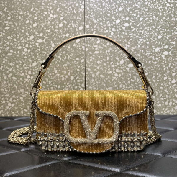 Valentino V3W CRYSTAL SILVER Valentino Locò Foldover Top Small Shoulder Bag Yellow