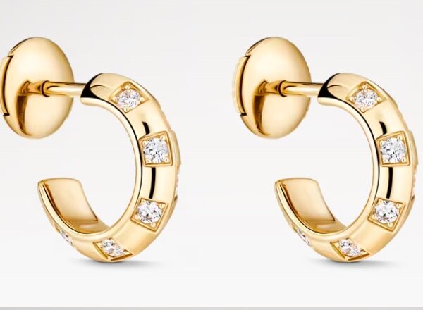 Q16522 New Le Damier de Louis Vuitton Small Hoops, Yellow Gold and Diamonds