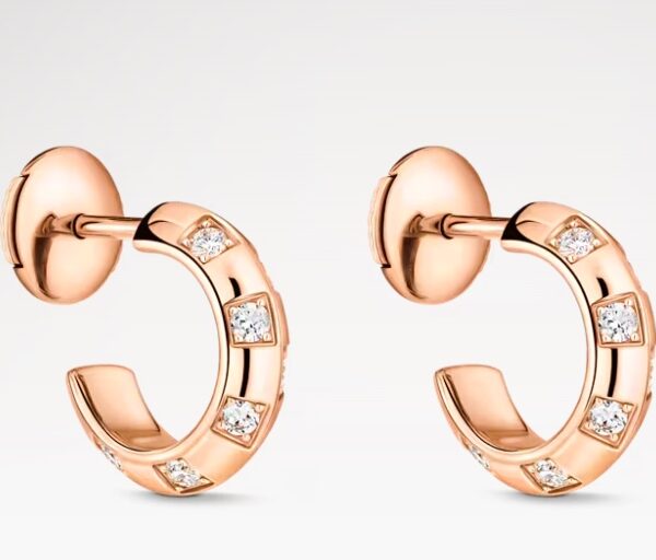 Q16839 New Le Damier de Louis Vuitton Small Hoops, Rose Gold and Diamonds