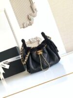CHANEL 25 Mini Handbag AS5631 Crumpled Shearling Sheepskin black
