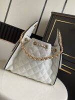 CHANEL 25 Small Handbag Printed Fabric AS5293 white - Image 3