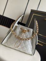 CHANEL 25 Small Handbag Printed Fabric AS5293 white