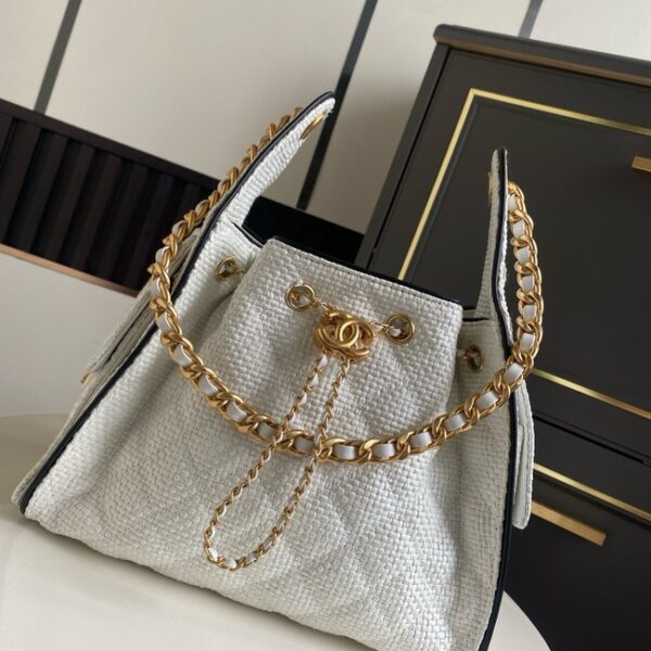 CHANEL 25 Small Handbag Printed Fabric AS5293 white