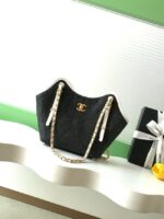 CHANEL Small Tote Braided Raffia AS6015 Black & White