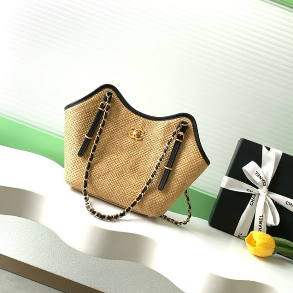 CHANEL Small Tote Braided Raffia AS6015 brown