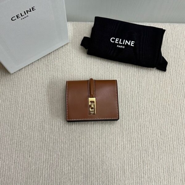 Celine CARD HOLDER WITH FLAP 16 IN SATINATED CALFSKIN 10M473 tan
