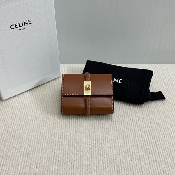 Celine CARD HOLDER WITH FLAP 16 IN SATINATED CALFSKIN 10M523 tan