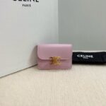 Celine CARD HOLDER WITH FLAP TRIOMPHE IN SHINY CALFSKIN 10I583 pink