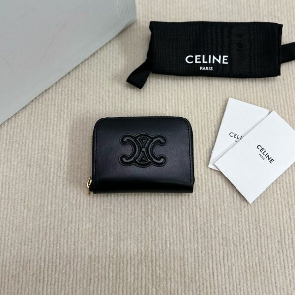 Celine COMPACT ZIPPED WALLET CUIR TRIOMPHE IN SMOOTH CALFSKIN 10K533 black