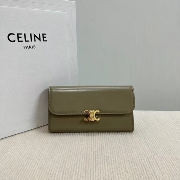 Celine LARGE WALLET TRIOMPHE IN SHINY CALFSKIN 10E313 dark green