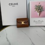 Celine SMALL FLAP WALLET TRIOMPHE IN SHINY CALFSKIN 10D783 TAN