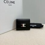 Celine SMALL FLAP WALLET TRIOMPHE IN SHINY CALFSKIN 10D783 white&SILVER