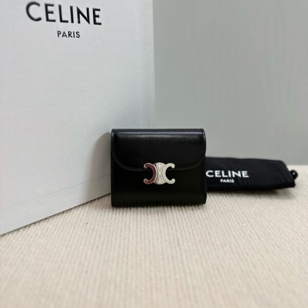 Celine SMALL FLAP WALLET TRIOMPHE IN SHINY CALFSKIN 10D783 white&SILVER