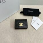 Celine TRIOMPHE BUSINESS CARD HOLDER IN TRIOMPHE CANVAS AND LAMBSKIN 10M122 TAN