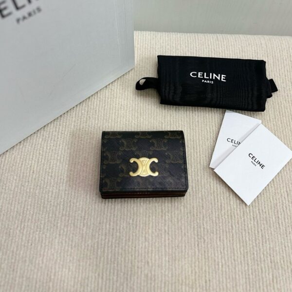 Celine TRIOMPHE BUSINESS CARD HOLDER IN TRIOMPHE CANVAS AND LAMBSKIN 10M122 TAN