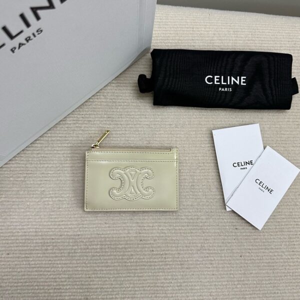 Celine ZIPPED CARD HOLDER IN SMOOTH LAMBSKIN 10K583 Off-white