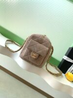 Chanel velvet Small Bowling Bag AS5792 Khaki - Image 4