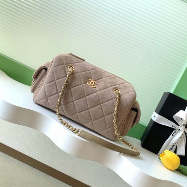 Chanel velvet Small Bowling Bag AS5792 Khaki