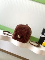 Chanel velvet Small Bowling Bag AS5792 dark brown - Image 3