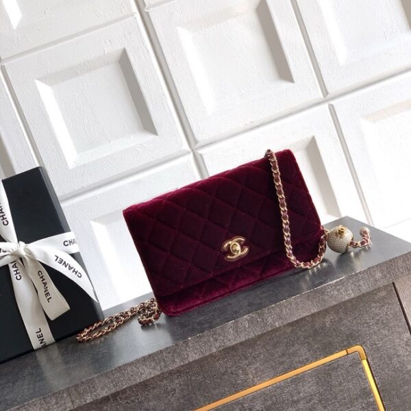 Chanel velvet Wallet On Chain AP1450 burgundy