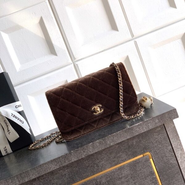 Chanel velvet Wallet On Chain AP1450 dark brown