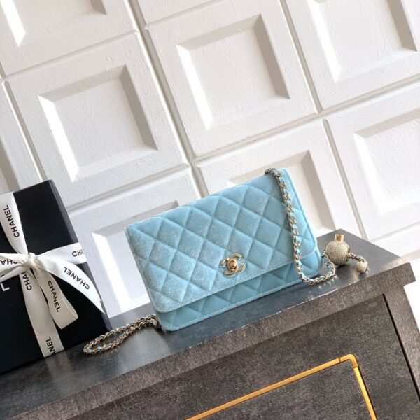 Chanel velvet Wallet On Chain AP1450 light blue