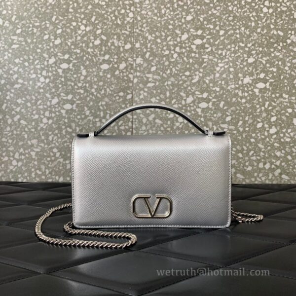 Valentino Garavani Vring Leather Bag 068 Silver
