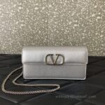 Valentino Leather Clutch Chain Shoulder Bag 061 Silver
