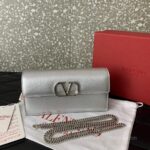 Valentino Leather Clutch Chain Shoulder Bag 061 Silver - Image 4