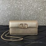 Valentino Leather Clutch Chain Shoulder Bag 061 Champagne