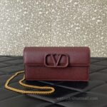 Valentino Leather Clutch Chain Shoulder Bag 061 Wine