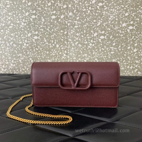 Valentino Leather Clutch Chain Shoulder Bag 061 Wine