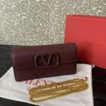 Valentino Leather Clutch Chain Shoulder Bag 061 Wine - Image 4