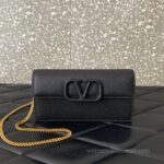 Valentino Leather Clutch Chain Shoulder Bag 061 Black